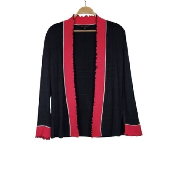 Ming Wang Sweaters - Ming Wang Textured Windowpane Open Front Cardigan